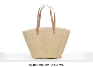 Wicker Beach Bag On White Background