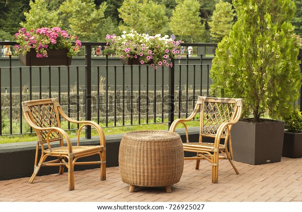 Wicker Outdoor Furniture Two Chairs Round Stock Photo Edit Now 726925027