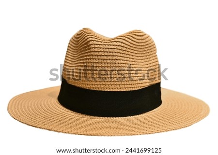 Wicker straw hat front view. Sun protection headgear.