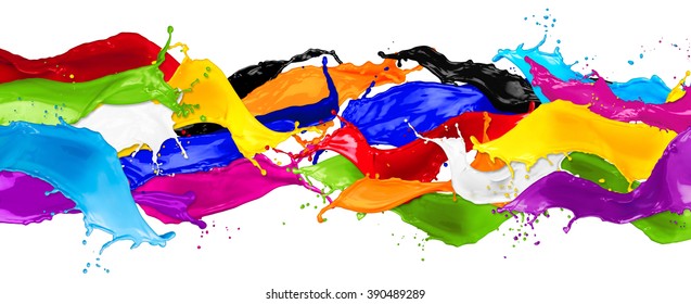 wide abstract color splashes isolated on white background