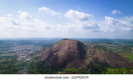 wide aerial drone shot of Aso Rock in the federal capital territory of Nigeria