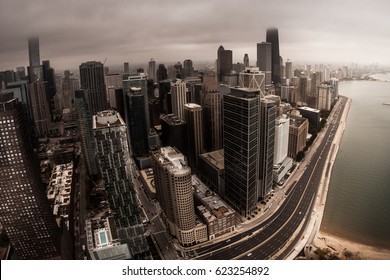 Wide Angle Chicago Cityscape with Water and Clouds - Powered by Shutterstock