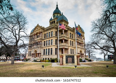 Wide angle of Denton County Courthouse on the Square