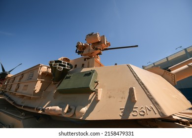 Wide Angle Detail View Of A Main Battle Tank Military Vehicle Part Of The United States Army. US Army Weapons Industry. Romania, 2022.