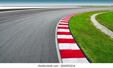 Wide Angle Empty Cornering Asphalt Modern Circuit Road.