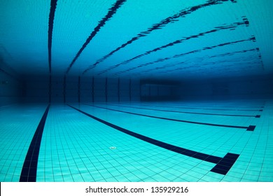 Wide Angle Of An Empty Swimming Pool Underwater / Empty Swimming Pool Underwater