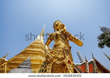Wide angle Kinnaree in Wat Phra Kaew. Here are the main tourist attractions in Bangkok, Thailand.