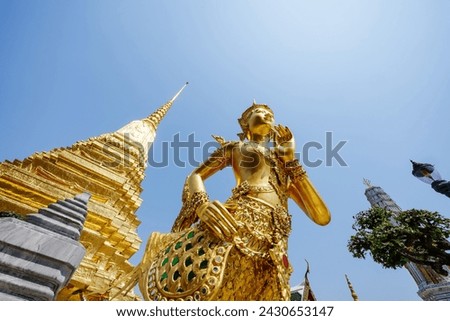 Wide angle Kinnaree in Wat Phra Kaew. Here are the main tourist attractions in Bangkok, Thailand.