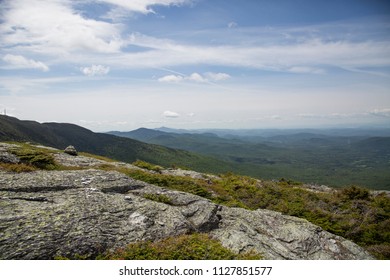 Wide Angle Landscape Shots From A Mountain Hike In North America. Mount Mansfield With An Arctic Tundra Peak, The Highest Mountain In Vermont, In The Spring And Summer On A Beautiful Sunny Day. 