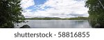 A wide angle panoramic view of the lower Saranac Lake and islands located in the upstate New York Adirondacks.