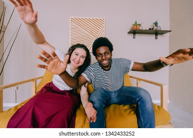 Wide Angle Portrait Couple Make Faces Stock Photo (Edit Now) 1342433252