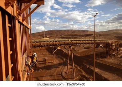 Wide Angle Shoot Of Rope Access Stick Welder Wearing Fall Safety Harness Helmet Fall Protection Working At Height Conducting Welding Chute Parent Repairs On Construction Site Perth, Australia