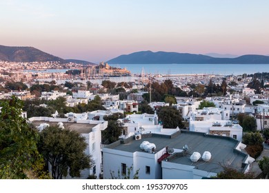 Wide Angle Shot Of Bodrum Castle After Sunset.