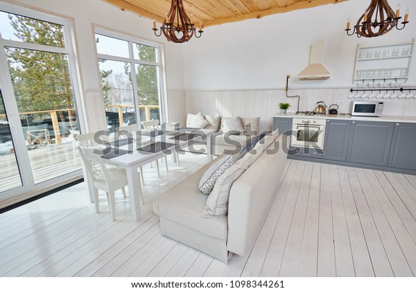 Wide Angle Shot Modern Open Living Royalty Free Stock Image