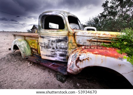 Wide angle shot of old rustic truck