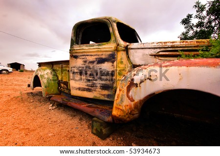 Wide angle shot of old rustic truck