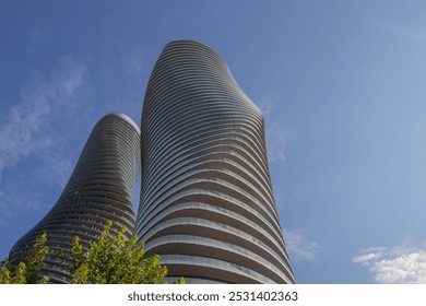 Wide Angle Upwards View of Absolute Condominiums in Mississauga