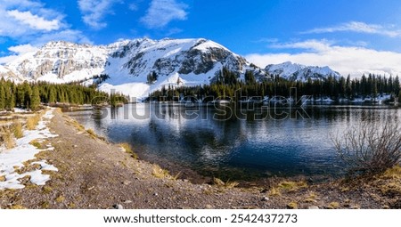 Wide angle view of The Alta Lakes in Colorado ,  San Juan Mountains in the winter