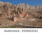 Wide angle view of Dogubayazit city in Agri and Ishak Pasha Palace