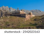 Wide angle view of Dogubayazit city in Agri and Ishak Pasha Palace