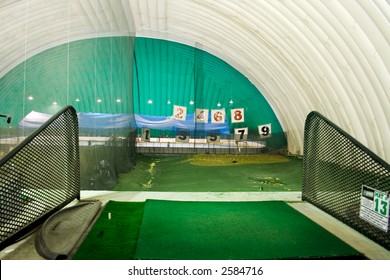 Wide Angle View From A Driving Range Stall.