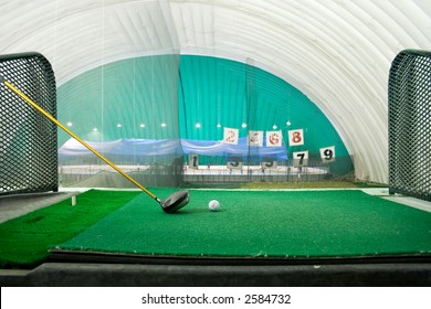 Wide Angle View From A Driving Range Stall.