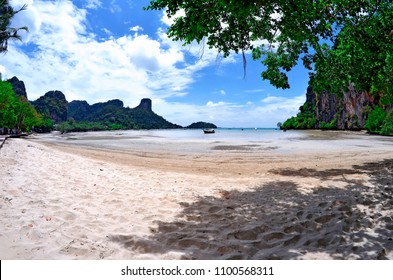 Wide Angle View Of The East Railay Beach At Low Tide