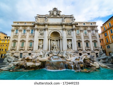 Wide angle view of The Famous Trevi Fountain, rome, Italy. - Powered by Shutterstock