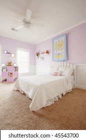 Wide Angle View Of A Girl's Bedroom. Vertical Format.