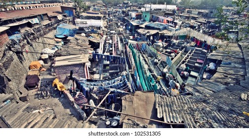 Wide Angle View Of Indian Slum At Dhobi Ghat (laundry), Mumbai