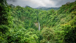 Wide Angle View Of La Fortuna De San Carlos Waterfall In Arenal Volcano National Park, Costa Rica