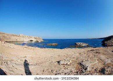 Wide angle view of Lampedusa, Italy, on a summer day.