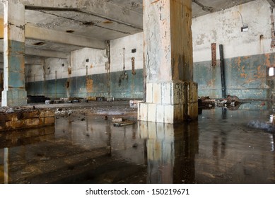 Wide Angle View Of An Old Wall Abandoned Factory Building