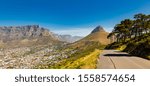Wide angle view of Table Mountain from Signal Hill in Cape Town