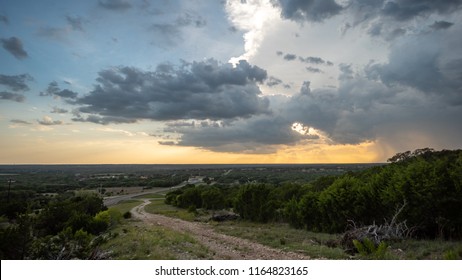Wide Angle View of the Texas Hill. Country with Large Clouds in the Sky