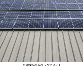 Wide Array of Solar Panels on Industrial Building Roof