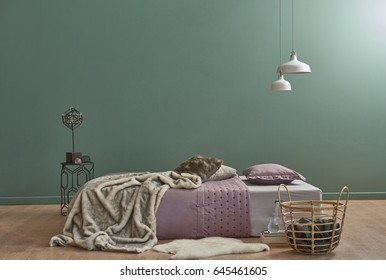 Wide Bedroom New Interior Style With Frame Behind Green Wall Decor