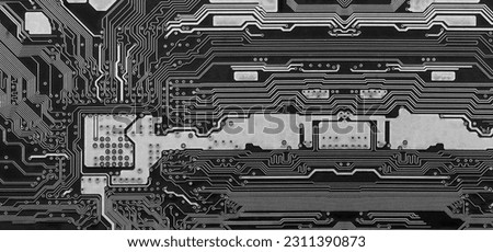 Wide Black Computer motherboard surface of technology background for design backdrop in your work idea.