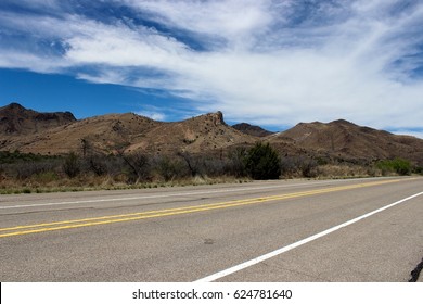 Wide Desert Road West Texas Blue Sky Cloud Mountain Background Landscape Highway