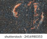 wide field of the supernova veils east and west.
taken with an apochromatic refractor telescope at 400mm of 2 panels and joined subsequently.
acquisition with color camera.