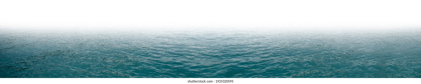 Wide Horizontal Copy Space Surface Water Texture For Background. Water Isolated With White Room For Text Suitable For Print Or Web Banner. Panoramic Image With Calm Relaxing Clear Sea Top Level.