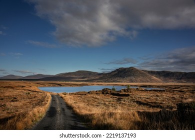 Wide Landscape Around Lough Gar, County Mayo, Ireland.Traces Of Turf Cutting Are Visible On The Shores Of The Lake.