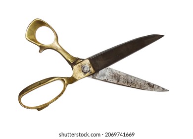 Wide Open Old Tailor Shears Isolated On White Background.