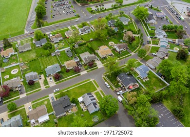 Wide panorama, aerial view with tall buildings, in the beautiful residential quarters Bensalem town Pennsylvania USA
