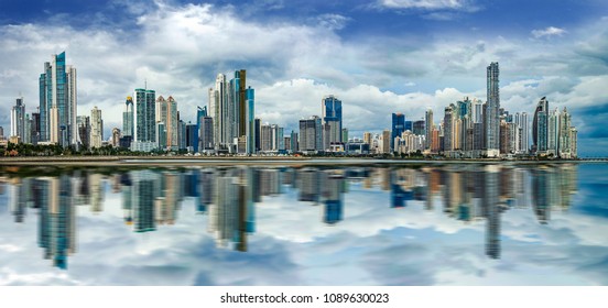 Wide panorama of Panama City Skyline - Panama City, Panama