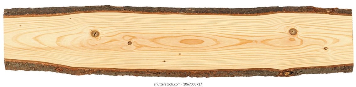 wide panorama wood wooden plank panel board with copy space and bark isolated on white background
