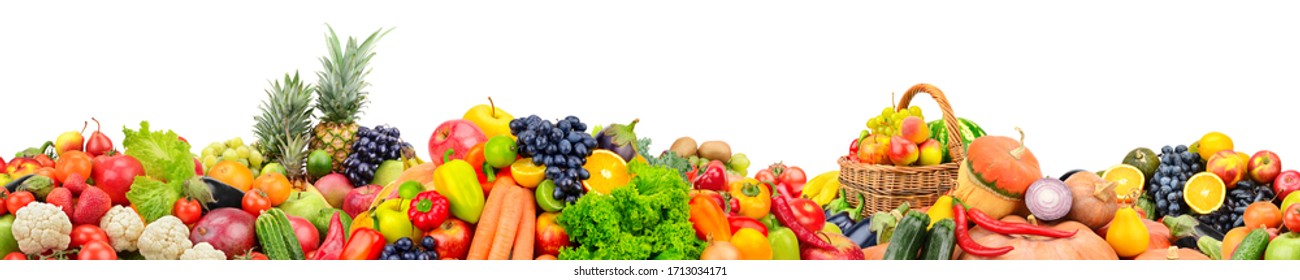 Wide panoramic photo fruits, vegetables, berries for your layout isolated on white background - Powered by Shutterstock