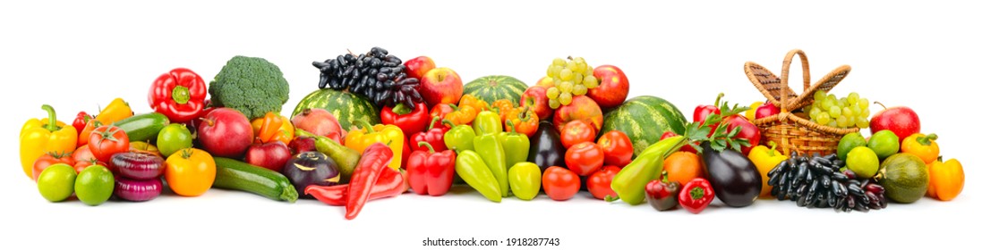 Wide Panoramic Photo Fruits Vegetables Isolated Stock Photo 1918287743 