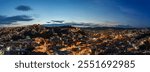 Wide panoramic view of the city of Guanajuato at magic hour