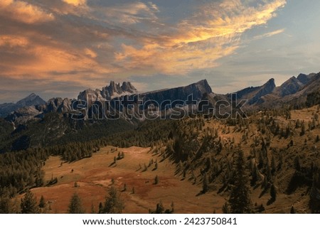 Wide panoramic view of the Dolomites in Cortina d'Ampezzo area, Italy